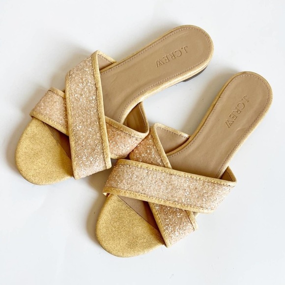 J Crew Buff Glitter Cora Criss Cross Sandals Gold - Picture 3 of 8